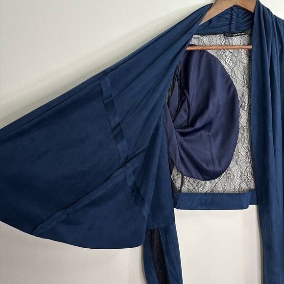 Ark & Co. Size L Asymmetrical Navy Blue and Black Open Cardigan with Lace - Picture 5 of 12
